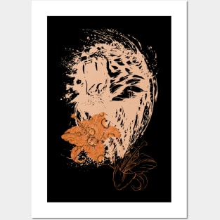 Splash of Ink Water Tiger with Orange Lily Posters and Art